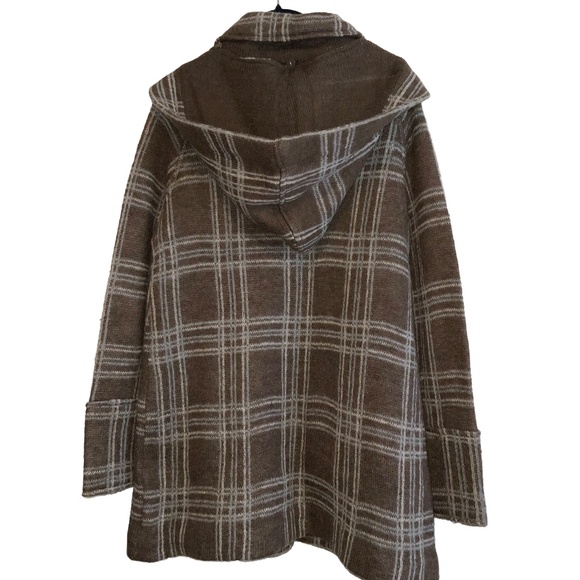 VTG ZARA long brown plaid cardigan coat with a hoodie. Mohair blend. Size M - Picture 2 of 10